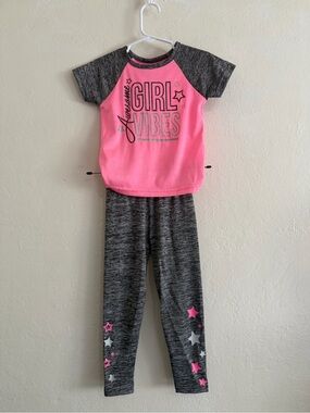 Diva Pink & Gray Girls 3T Star Leggings Set